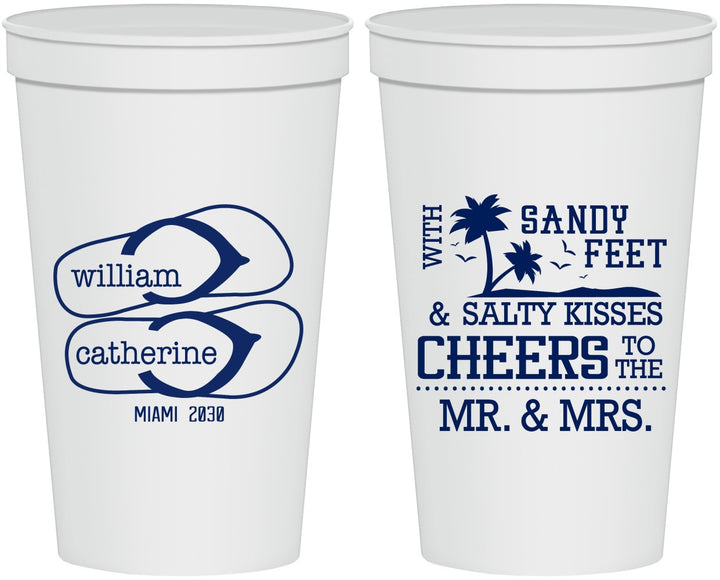 Personalized Wedding 22 oz Stadium Cups - Sandy Feet Salty Kisses | 490