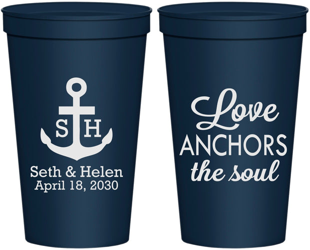 Personalized Wedding 22 oz Stadium Cups - Love Anchors The Soul | 494