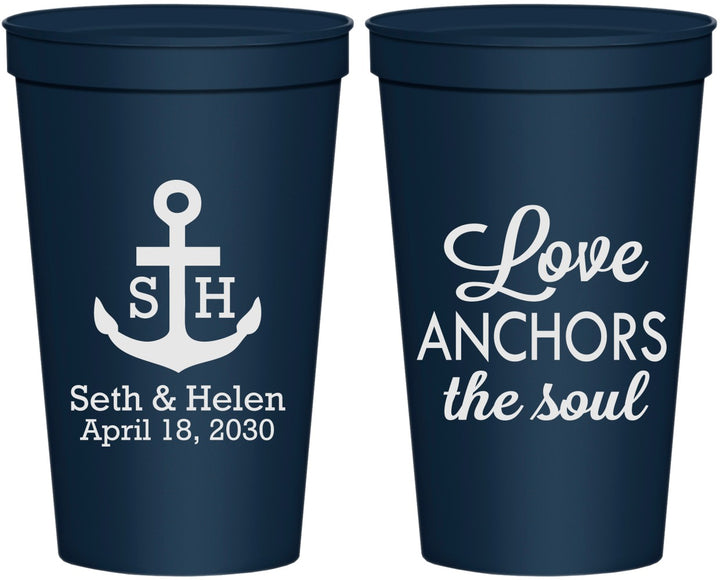 Personalized Wedding 22 oz Stadium Cups - Love Anchors The Soul | 494
