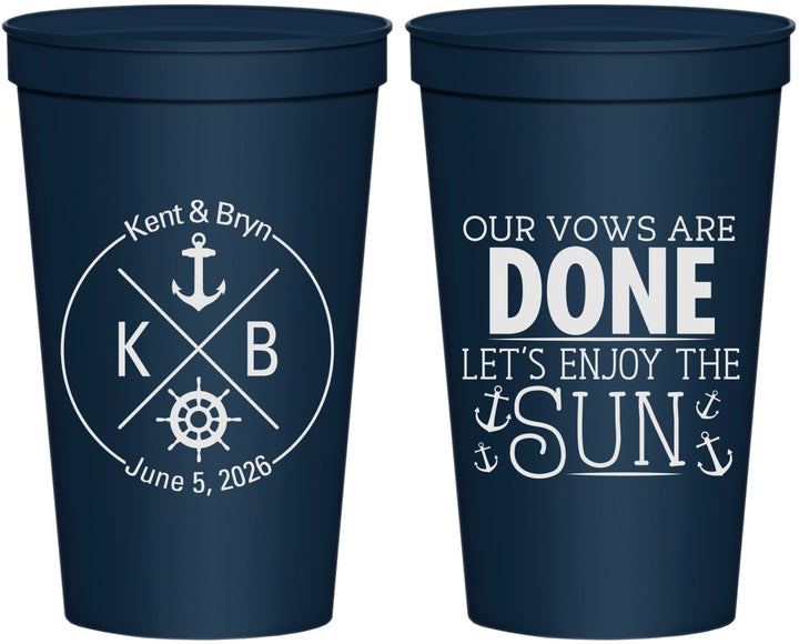 Personalized Wedding 22 oz Stadium Cups - Nautical | 495