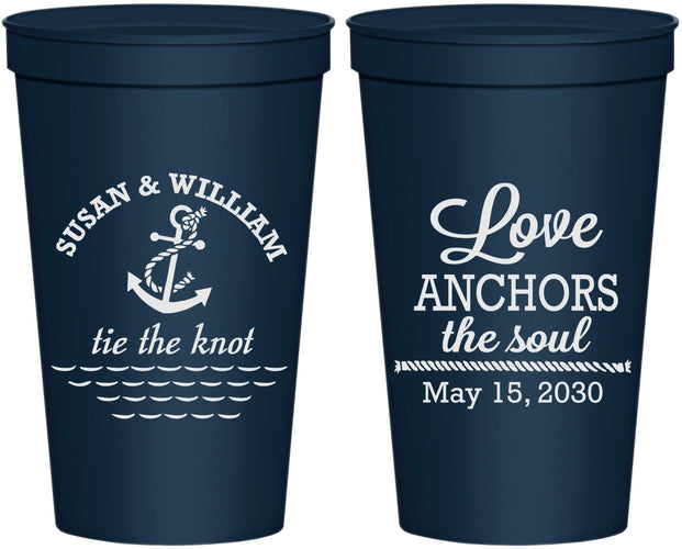 Personalized Wedding 22 oz Stadium Cups - Love Anchors The Soul | 498