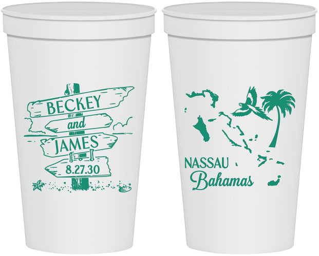 Personalized Wedding 22 oz Stadium Cups - Bahamas | 507
