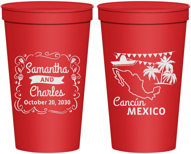 Personalized Wedding 22 oz Stadium Cups - Mexico | 535