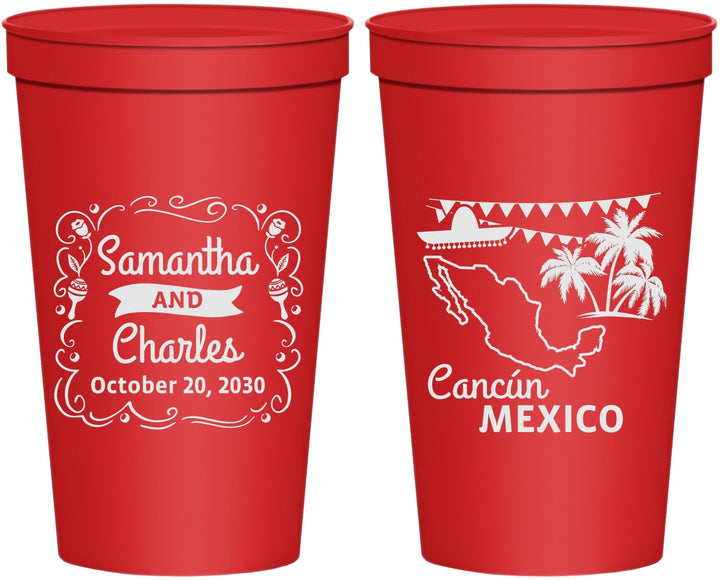 Personalized Wedding 22 oz Stadium Cups - Mexico | 535