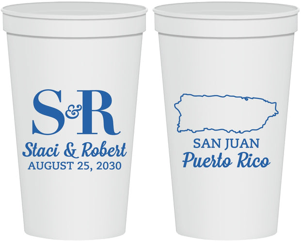 Personalized Wedding 22 oz Stadium Cups - Puerto Rico | 538