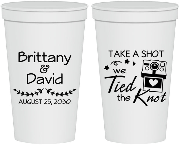 Personalized Wedding 22 oz Stadium Cups - Take A Shot We Tied The Knot | 553