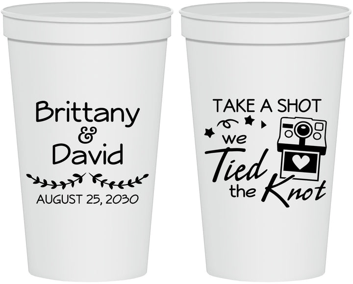 Personalized Wedding 22 oz Stadium Cups - Take A Shot We Tied The Knot | 553