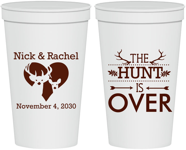 Personalized Wedding 22 oz Stadium Cups - The Hunt Is Over | 554