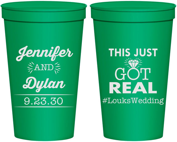 Personalized Wedding 22 oz Stadium Cups - Just Got Real | 557