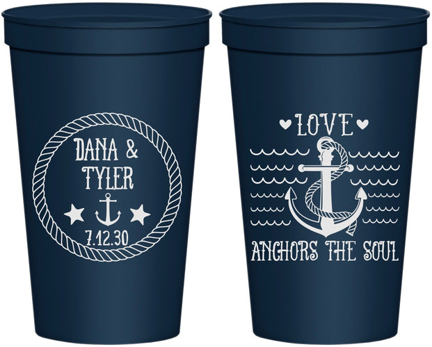 Personalized Wedding 22 oz Stadium Cups - Anchor The Soul | 558