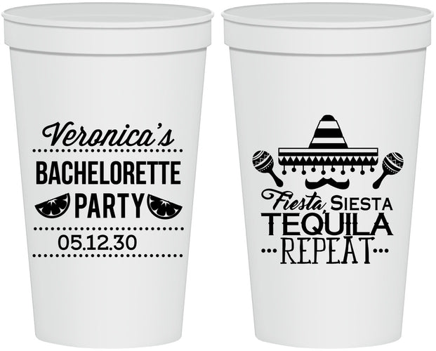 Personalized Bachelorette 22 oz Stadium Cups - Fiesta Siesta Tequila Repeat | 60000