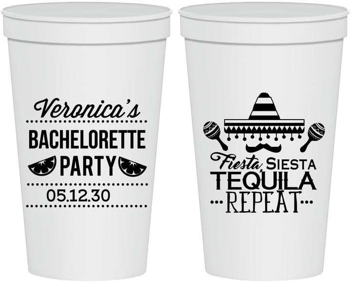 Personalized Bachelorette 22 oz Stadium Cups - Fiesta Siesta Tequila Repeat | 60000