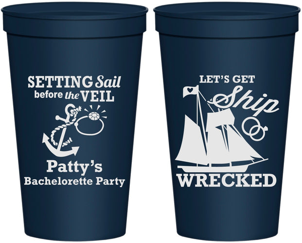 Personalized Bachelorette 22 oz Stadium Cups - Lets Get Ship Wrecked | 60011