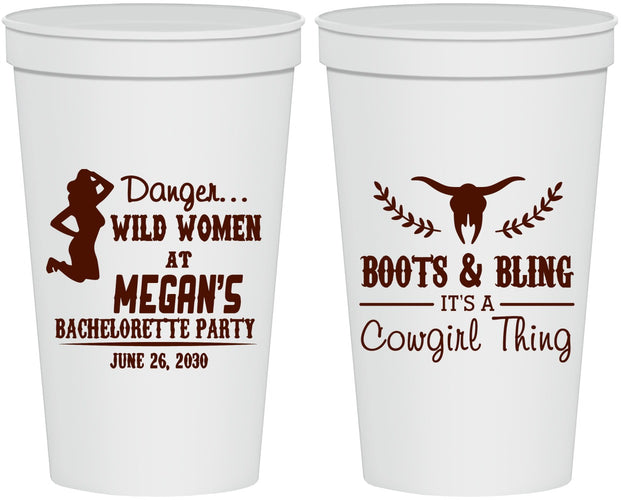 Personalized Bachelorette 22 oz Stadium Cups - Boots And Bling | 60023