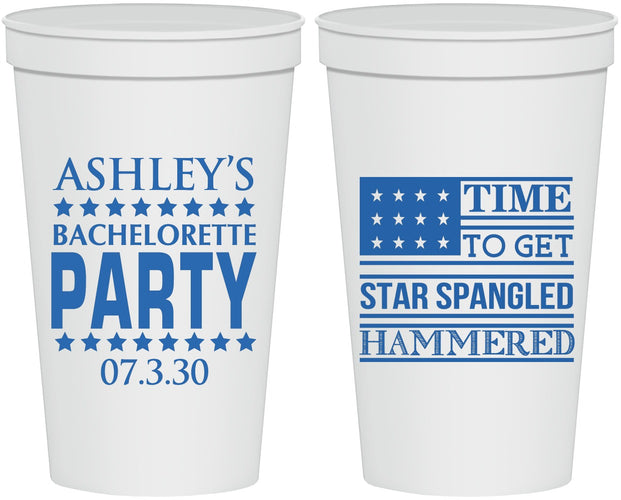 Personalized Bachelorette 22 oz Stadium Cups - Star Spangled Hammered | 60025