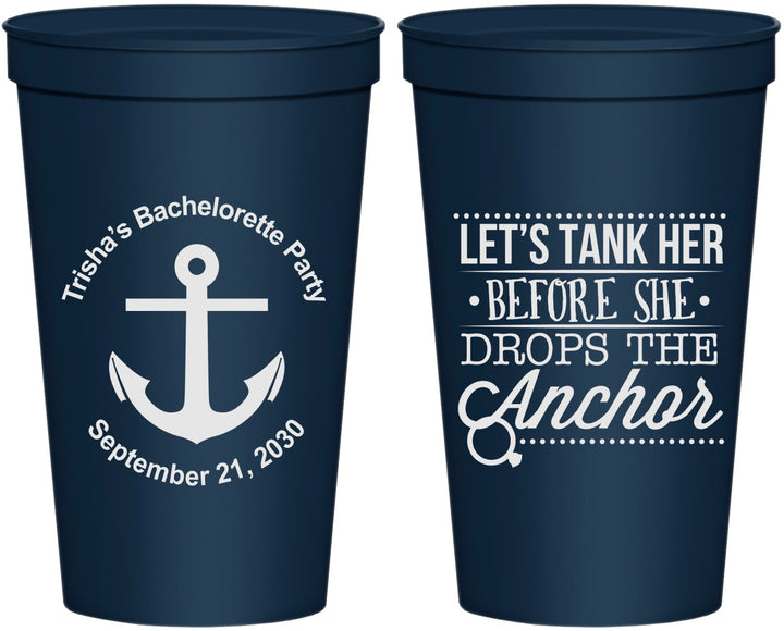 Personalized Bachelorette 22 oz Stadium Cups - Tank Her Drop Anchor | 60026