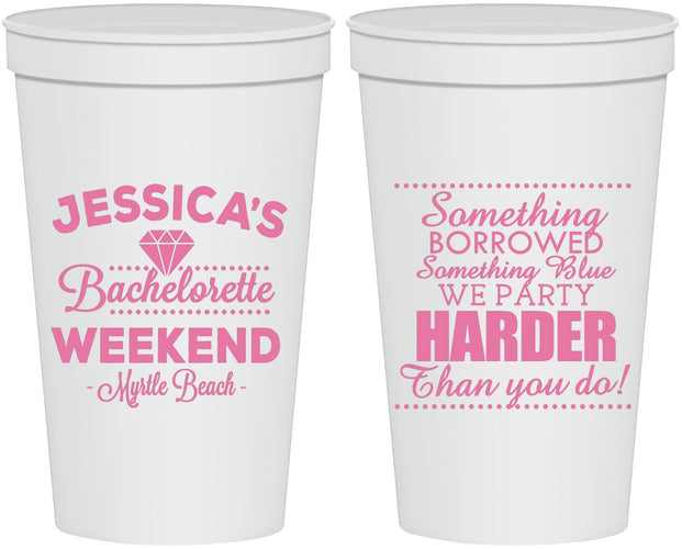 Personalized Bachelorette 22 oz Stadium Cups - Something Borrowed | 60028