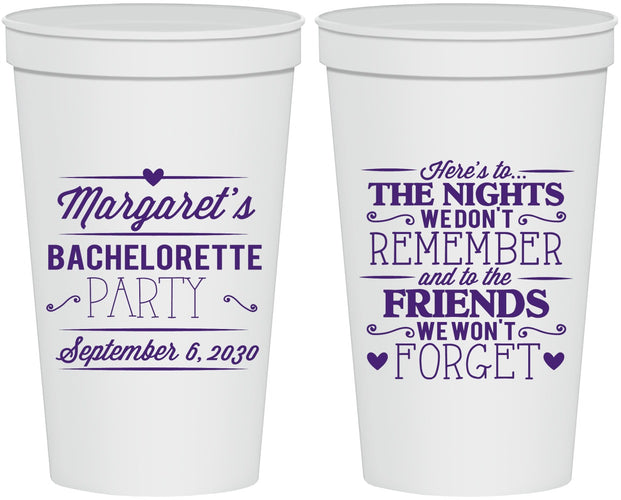 Personalized Bachelorette 22 oz Stadium Cups - Nights Remember | 60034