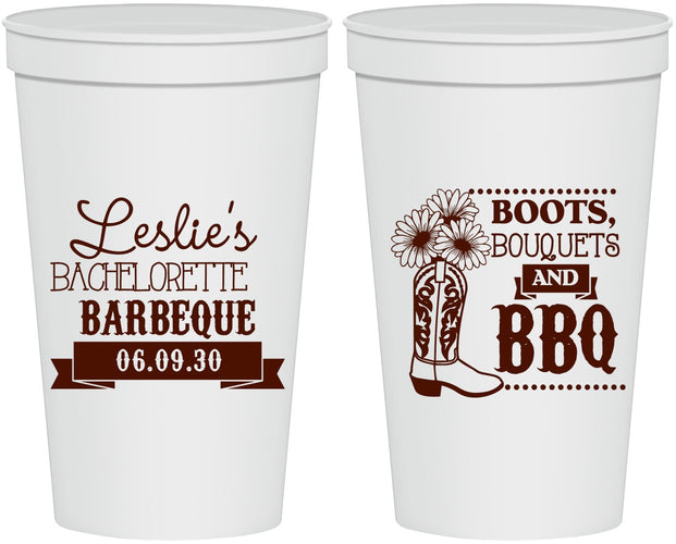 Personalized Bachelorette 22 oz Stadium Cups - Boots Bouquets Bbq | 60035