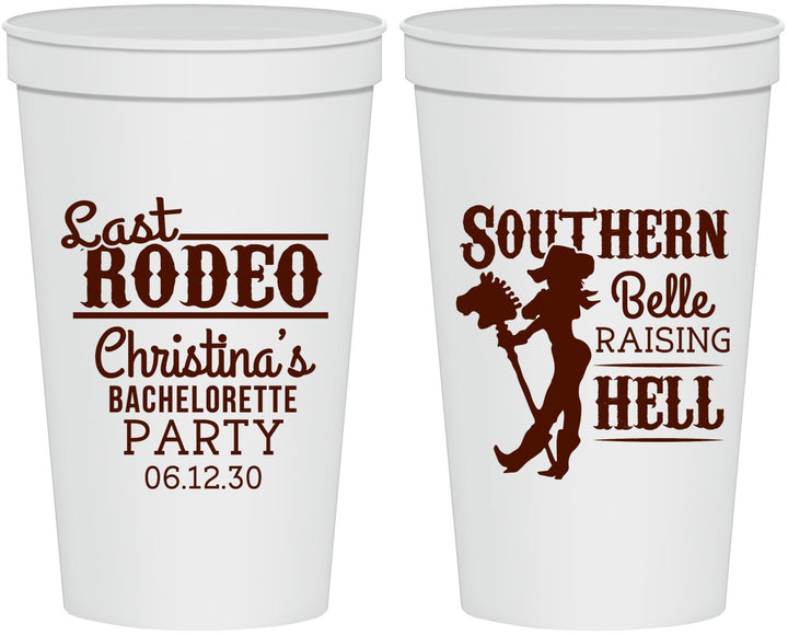 Personalized Bachelorette 22 oz Stadium Cups - Raising Hell Last Rodeo | 60042