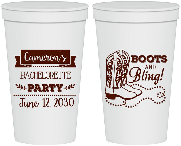 Personalized Bachelorette 22 oz Stadium Cups - Boots And Bling | 60044