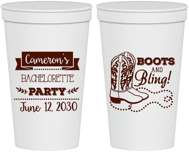 Personalized Bachelorette 22 oz Stadium Cups - Boots And Bling | 60044