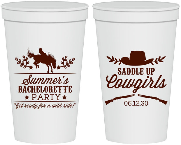 Personalized Bachelorette 22 oz Stadium Cups - Saddle Up Cowgirls | 60045
