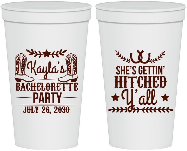 Personalized Bachelorette 22 oz Stadium Cups - Getting Hitched Yall | 60047