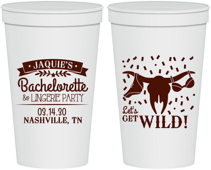 Personalized Bachelorette 22 oz Stadium Cups - Lets Get Wild Cowgirl | 60048