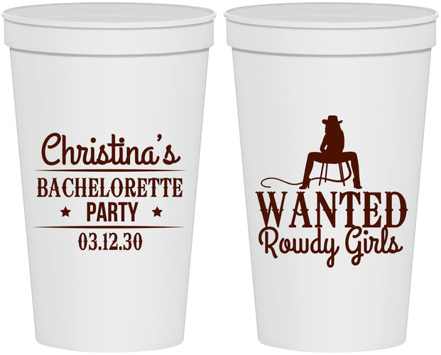 Personalized Bachelorette 22 oz Stadium Cups - Wanted Rowdy Girls | 60049
