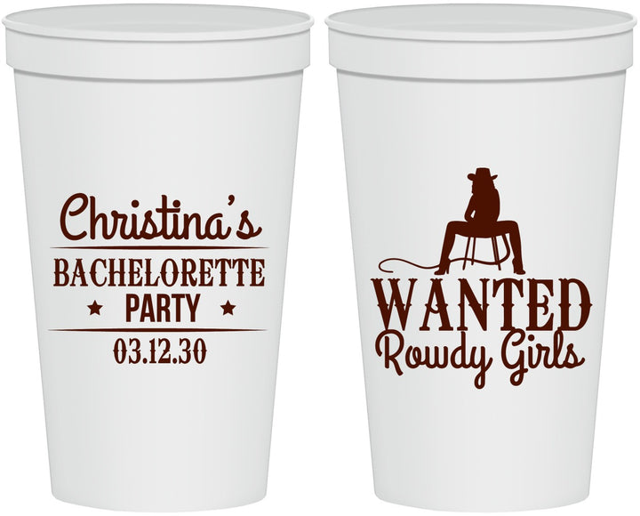 Personalized Bachelorette 22 oz Stadium Cups - Wanted Rowdy Girls | 60049