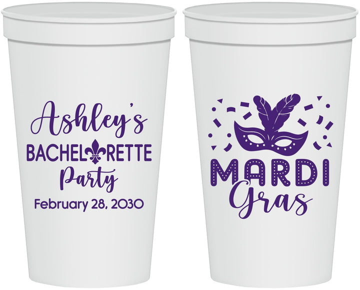 Personalized Bachelorette 22 oz Stadium Cups - Mardi Gras | 60060