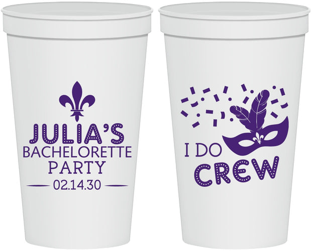 Personalized Bachelorette 22 oz Stadium Cups - Mardi Gras I Do Crew | 60063