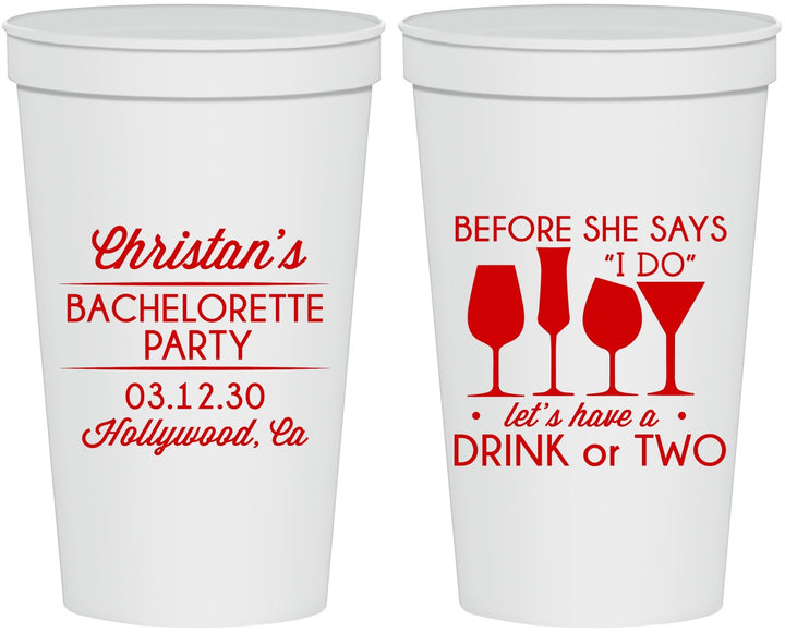 Personalized Bachelorette 22 oz Stadium Cups - Before She Says I Do | 60064