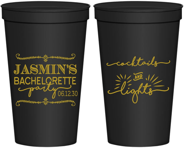 Personalized Bachelorette 22 oz Stadium Cups - Cocktails And Lights | 60065