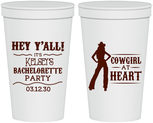 Personalized Bachelorette 22 oz Stadium Cups - Cowgirl At Heart | 60079