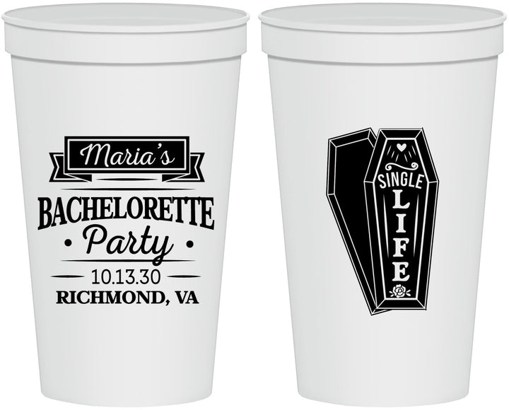 Personalized Bachelorette 22 oz Stadium Cups - Rip Single Life | 60095