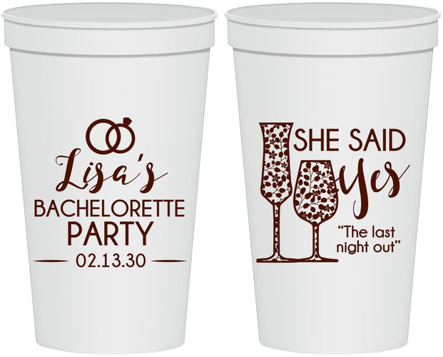 Personalized Bachelorette 22 oz Stadium Cups - The Last Night Out | 60097