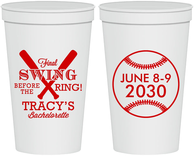 Personalized Bachelorette 22 oz Stadium Cups - Final Swing Before Ring | 60109