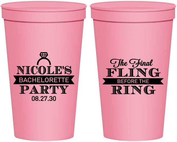 Personalized Bachelorette 22 oz Stadium Cups - Final Fling Before The Ring | 60110