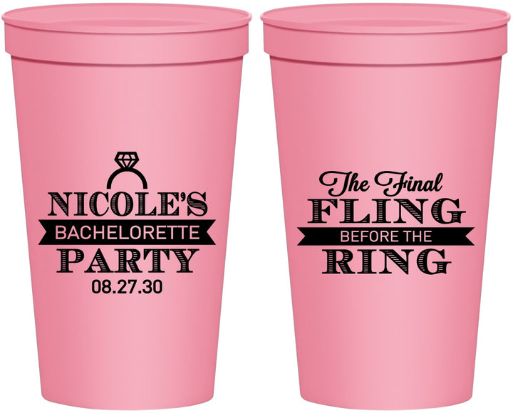 Personalized Bachelorette 22 oz Stadium Cups - Final Fling Before The Ring | 60110