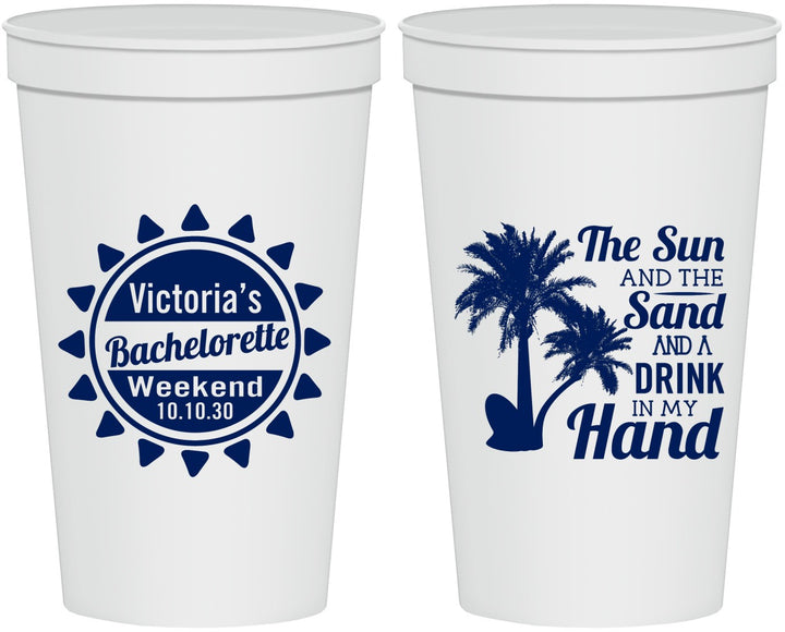 Personalized Bachelorette 22 oz Stadium Cups - Sun Sand Drink Hand | 60114