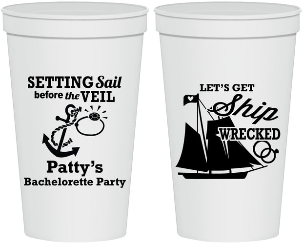 Personalized Bachelorette 22 oz Stadium Cups - Setting Sail Before Veil | 60116