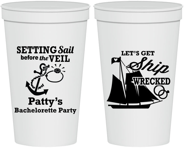 Personalized Bachelorette 22 oz Stadium Cups - Setting Sail Before Veil | 60116