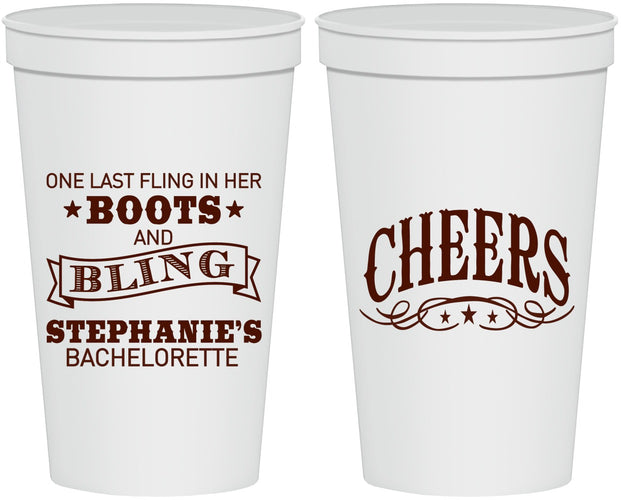 Personalized Bachelorette 22 oz Stadium Cups - Boots And Bling | 60118