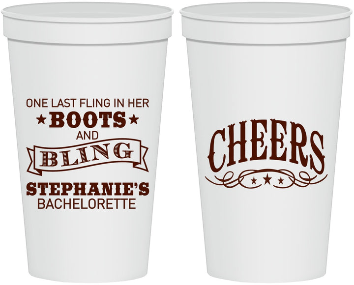 Personalized Bachelorette 22 oz Stadium Cups - Boots And Bling | 60118