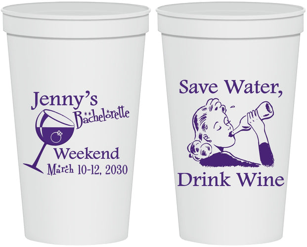 Personalized Bachelorette 22 oz Stadium Cups - Save Water Drink Wine | 60120