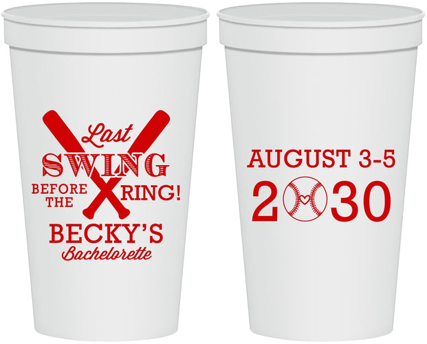 Personalized Bachelorette 22 oz Stadium Cups - Last Swing Before Ring | 60127