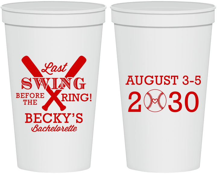 Personalized Bachelorette 22 oz Stadium Cups - Last Swing Before Ring | 60127