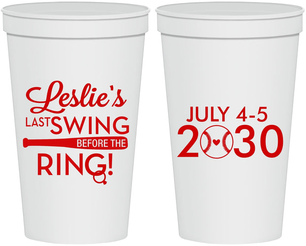 Personalized Bachelorette 22 oz Stadium Cups - Last Swing Before Ring | 60128